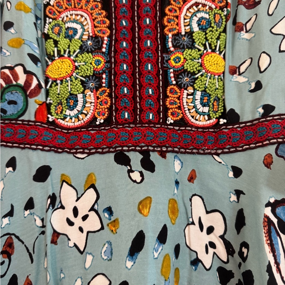 Anthro Akemi + Kim Beaded Embroidery Rayon Dress Multi Color Sz 4 NWT - Picture 4 of 10